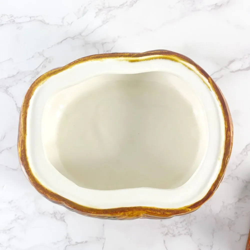 Vintage 1970s Ceramic Turkey Tureen with Lid Drip Glaze Fall Casserole Dish